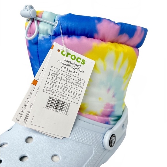 NWT Crocs Classic Lined Neo Puff Tie-Dye Boot Light Blue Women's Size 8 Unisex - Picture 4 of 11